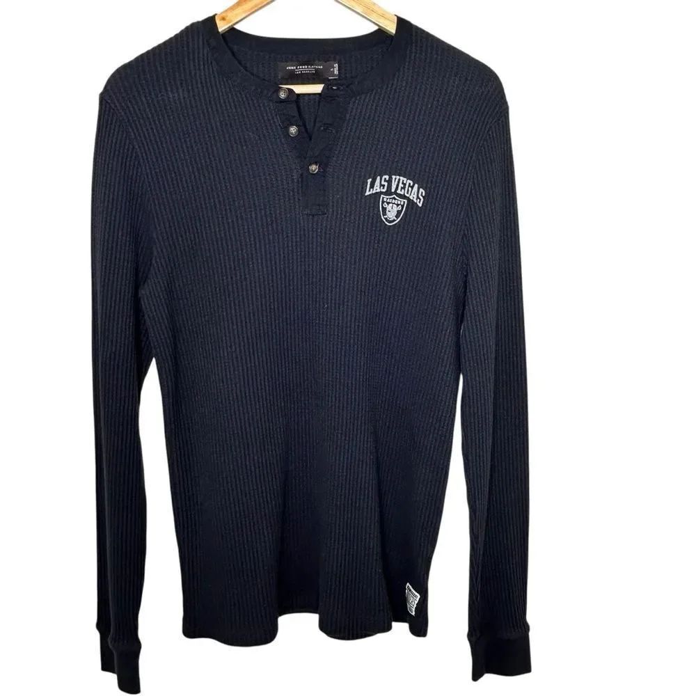 Junk Food Las Vegas Raiders Men's Black Long Sleeve waffle Henley Shirt Large
